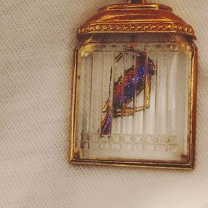 Vintage Colorful bird in a cage necklace